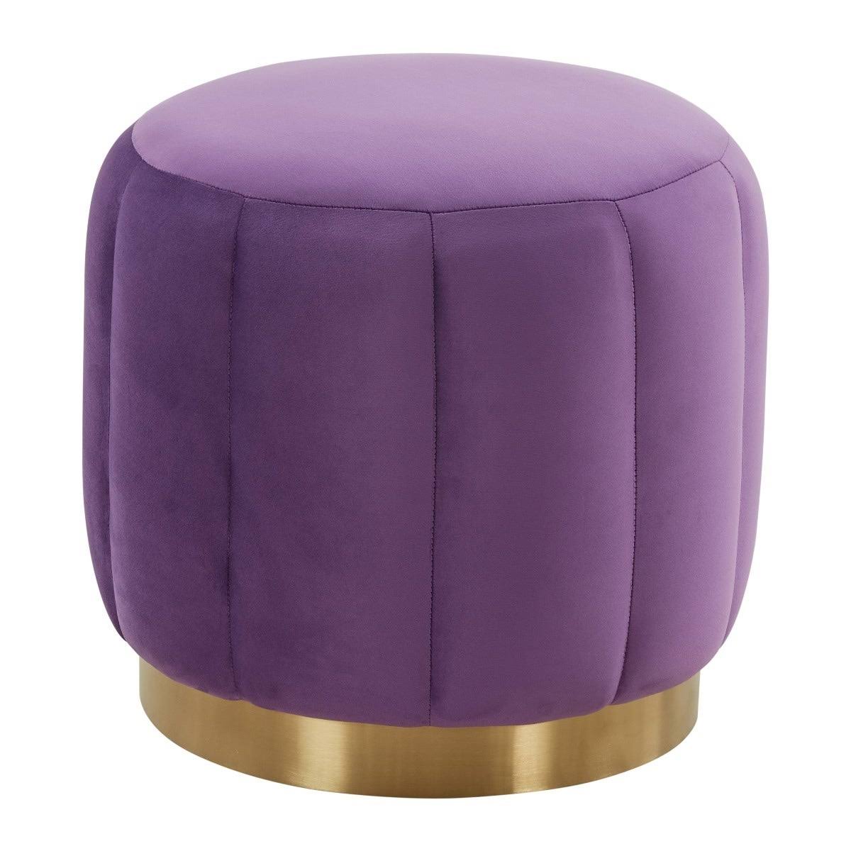 Purple Round Velvet Ottoman with Gold Base E5490