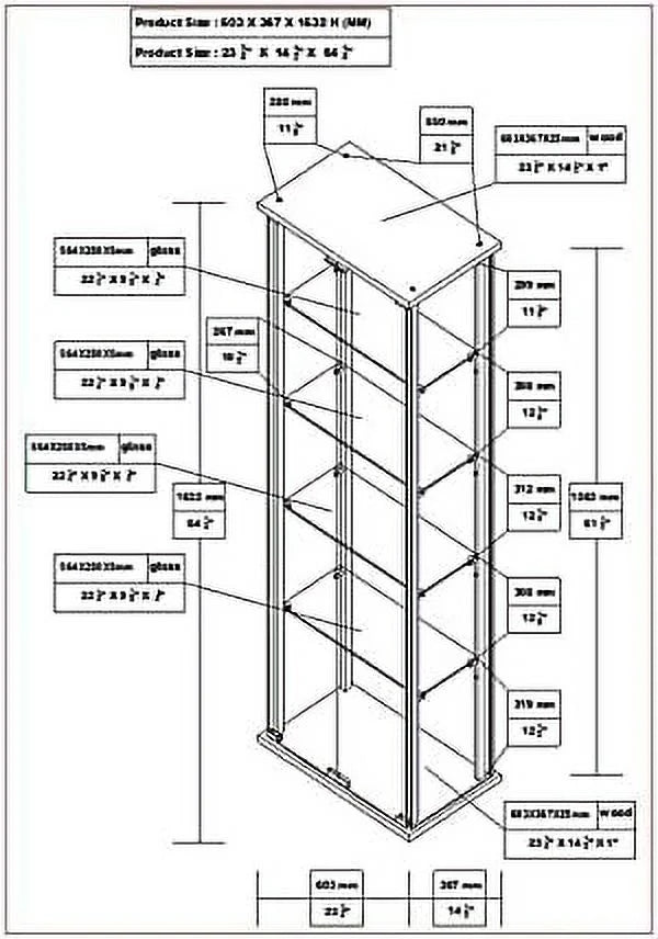 Black 5 Shelf Glass Curio Cabinet Z317648