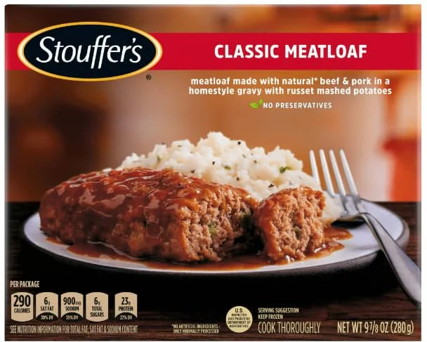 Variety Pack Classic Ketchup Glazed Meatloaf Meal 9.875 oz and Roast Tender White Turkey Frozen Meal 9.625 oz Pack of 8 B76326