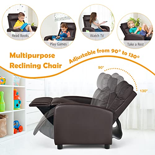 Adjustable PU Leather Kids Recliner with Side Pockets (Beige) R86420