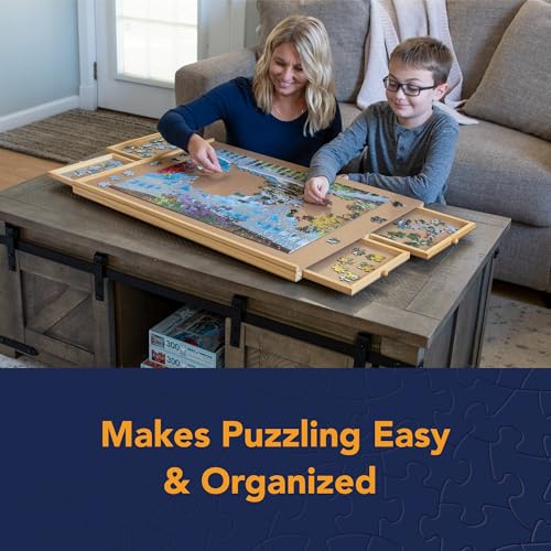 Puzzle Board with Drawers – 1000 Piece Wooden Puzzle Board with Sorting Trays C4452