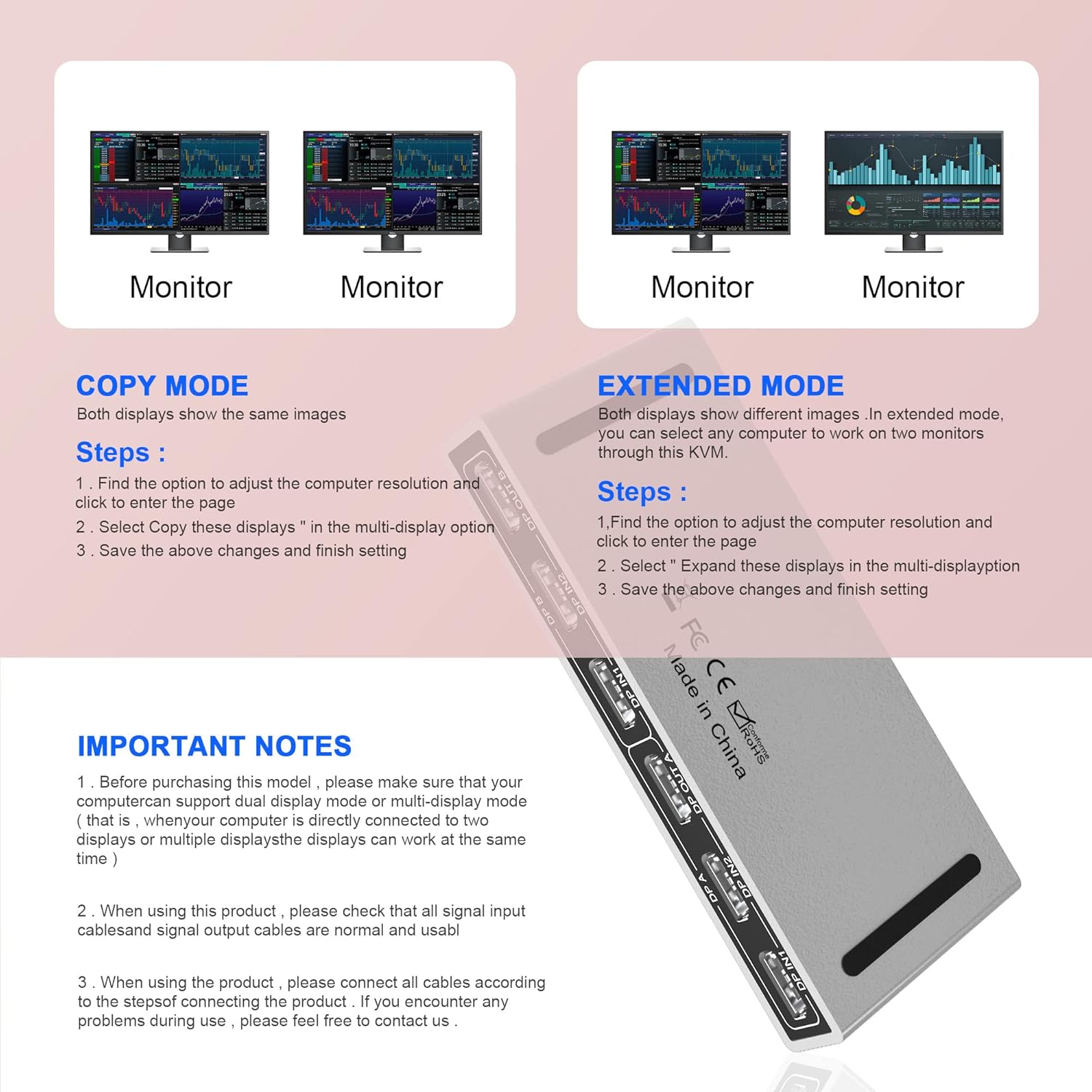 KVM Switch Dual Monitor DisplayPort 4K 60Hz with USB 2.0 Hub and Audio Output P7902