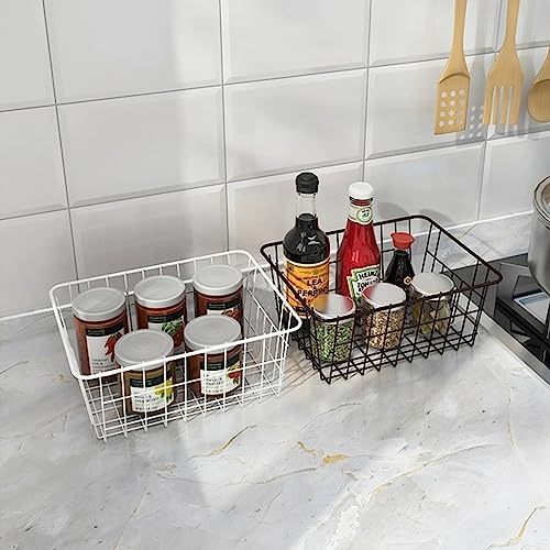White Wire Storage Baskets with Handles, Set of 6 F8309