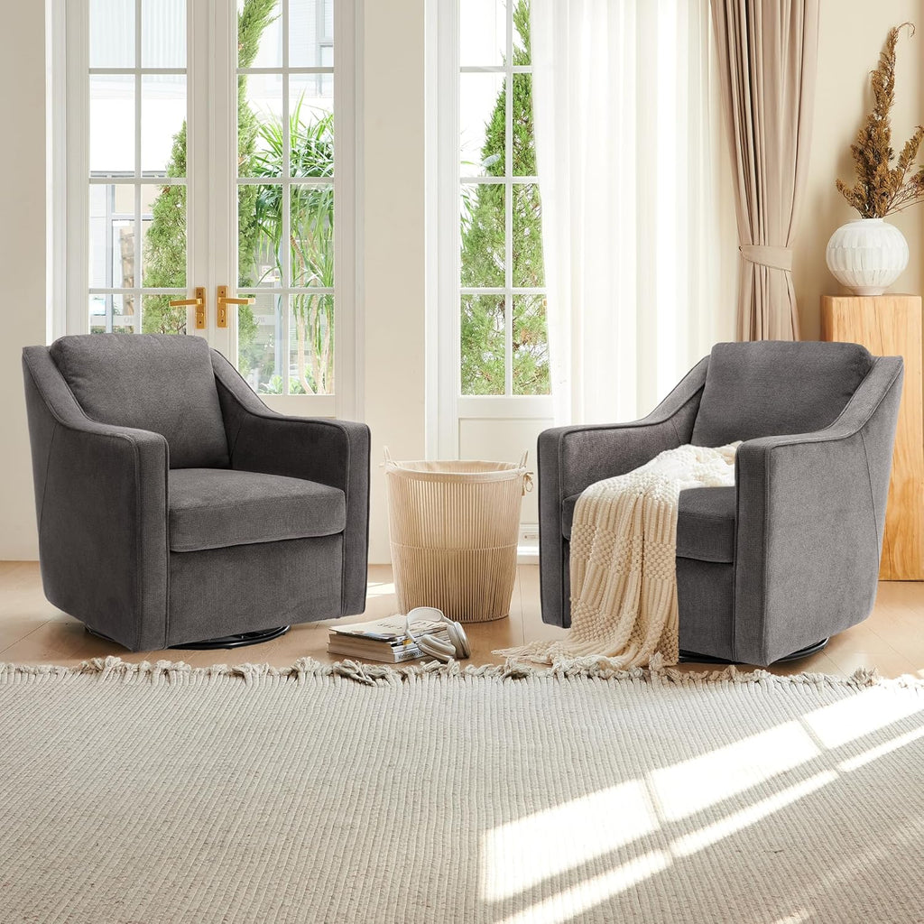 Grey Upholstered Fabric Swivel Accent Chair Set of 2 with Lumbar Pillow C685807