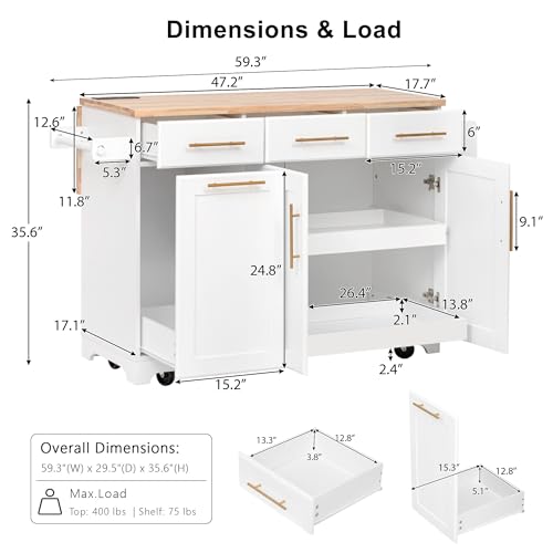 White Kitchen Island with Storage J458