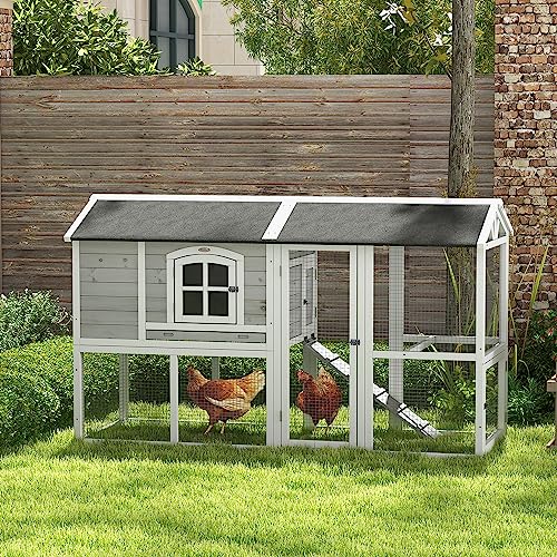 Light Gray Wooden Chicken Coop with Nesting Box and Removable Tray A989