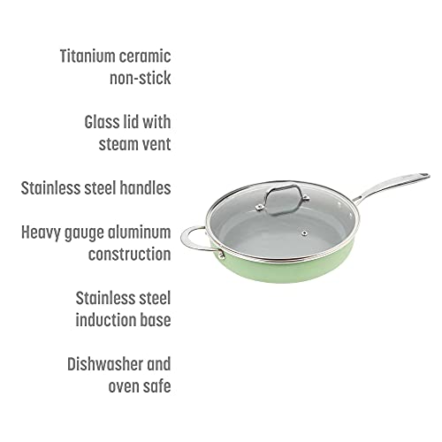 Ceramic Nonstick Deep Saute Pan with Lid, 4-Quart, Green Z912248