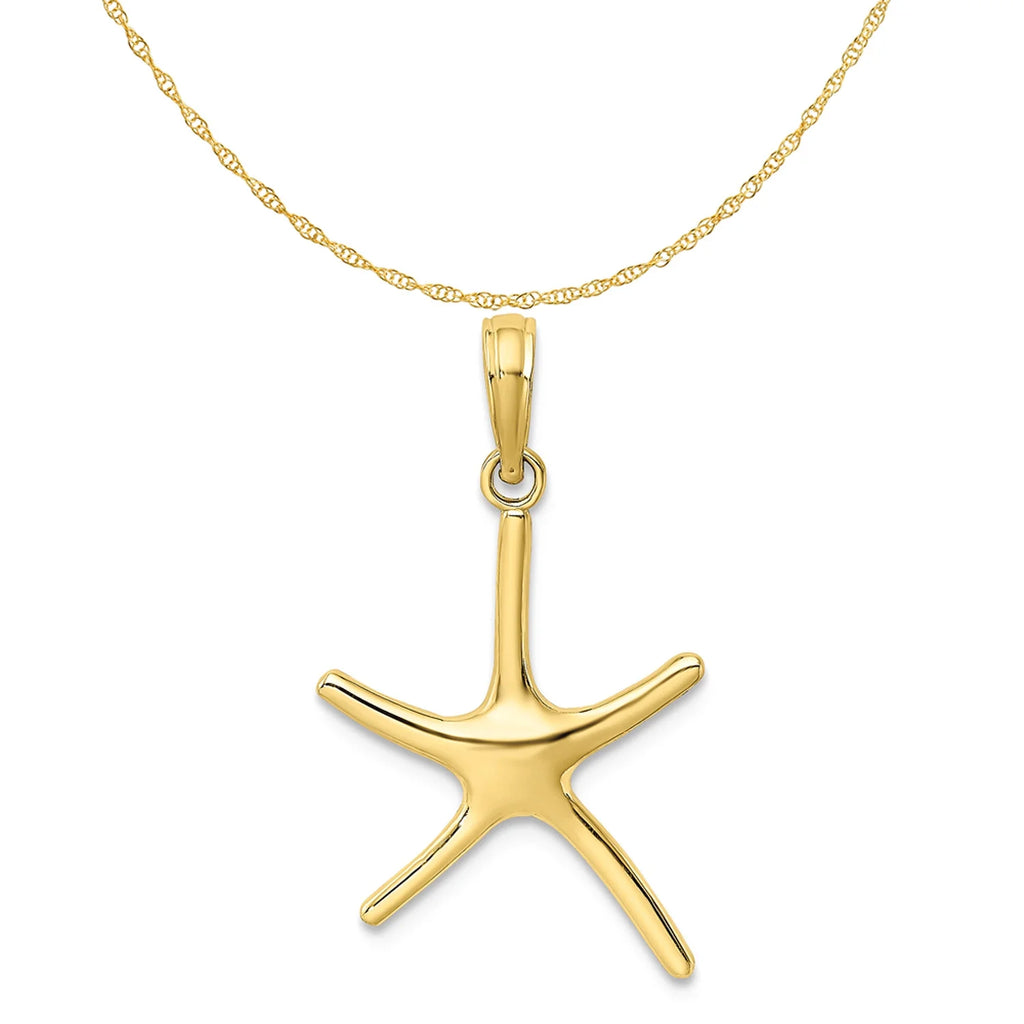 10K Yellow Gold Starfish Pendant Charm with 14K Yellow Gold Rope Chain Necklace 16'' B574321