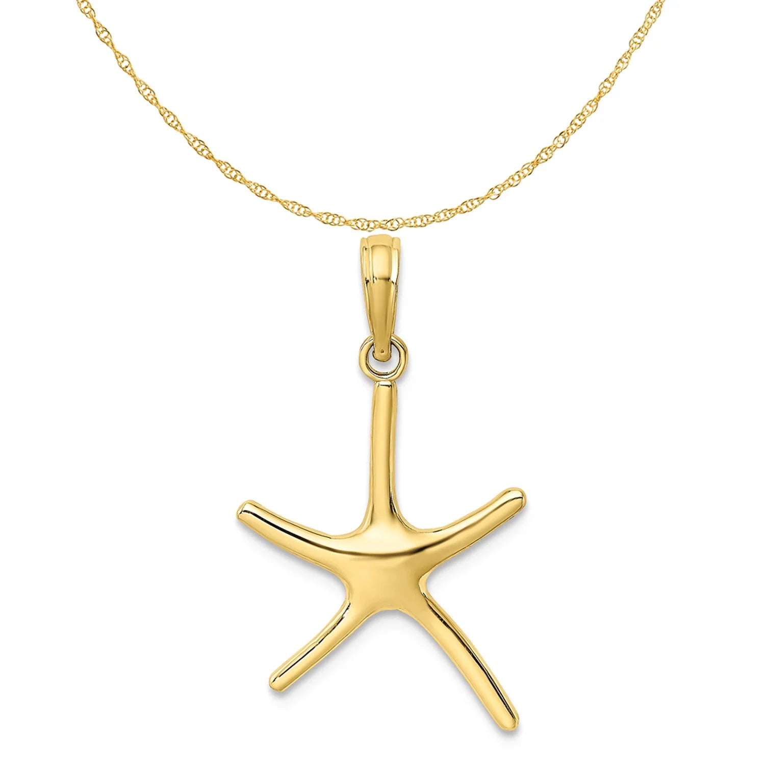 10K Yellow Gold Starfish Pendant Charm with 14K Yellow Gold Rope Chain Necklace 16'' B574321