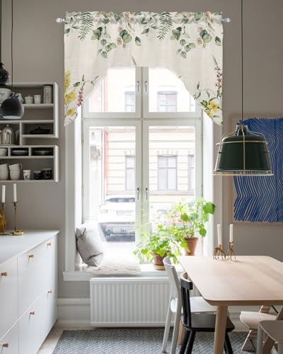 3 Pieces Tier with Swag Window Curtains Set, 27.5W x 36L Light Filtering L10946