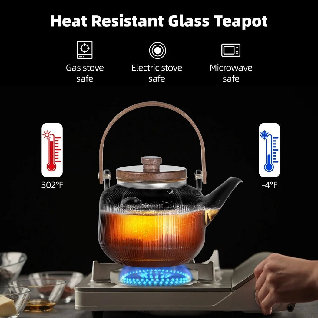 34oz Borosilicate Glass Stovetop Teapot with Removable Infusers and Wooden Lid U76313