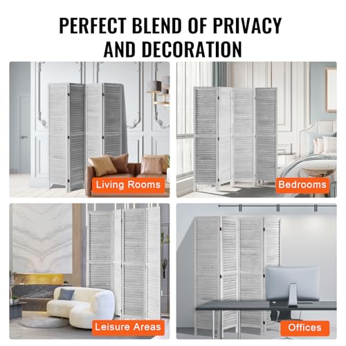 Light Grey 4 Panel Folding Wood Room Divider R484052