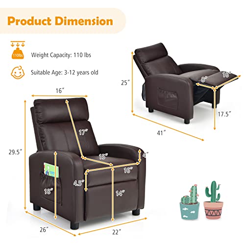Adjustable PU Leather Kids Recliner with Side Pockets (Beige) R86420