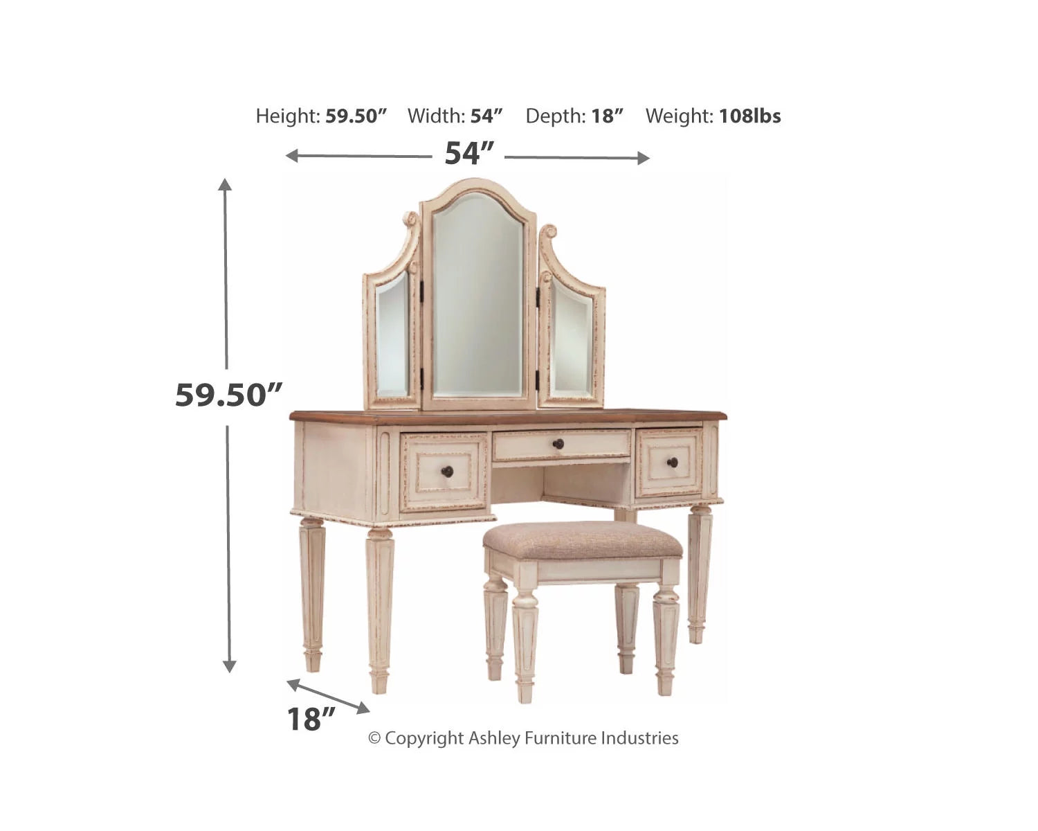 3 Drawer Vanity and Mirror with Stool S22528
