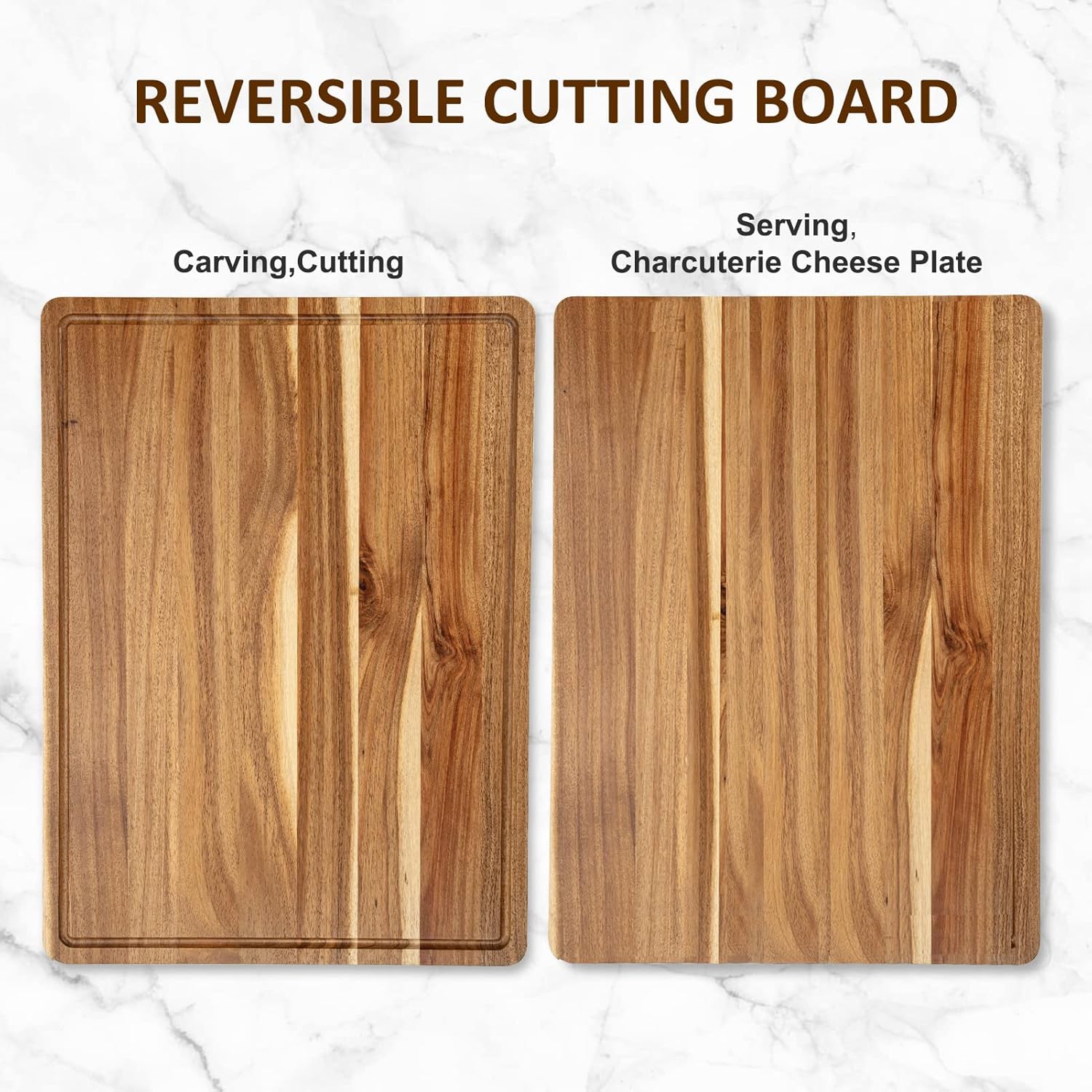 Large Acacia Wood Cutting Board 24 x 18 Inch with Side Handles and Juice Slot X691795