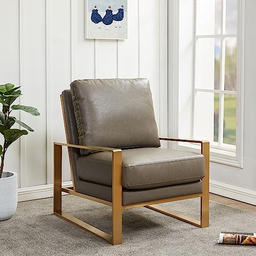 White Leather Accent Armchair with Gold Frame K319