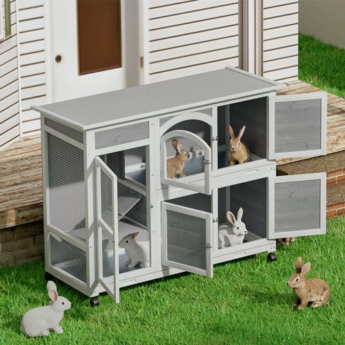 47.5" 2 Story Rabbit Hutch with 2 Removable Tray Waterproof Roof W765130