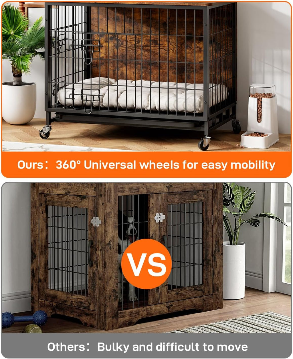 Brown Wooden Dog Crate with Removable Tray and Wheels C17239