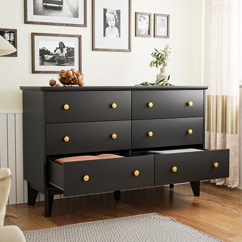 White 6 Drawer Wood Dresser with Gold Knobs A509187