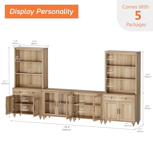 Off White Entertainment Center with Bookshelves, 8 Doors & 4 Drawer TV Stand M109