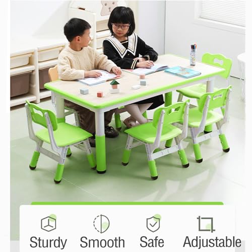 Height Adjustable 6 Seats Kids Table and Chairs Set B828
