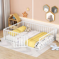 White Queen Metal Floor Bed with Fence Rails and Lockable Door G881553