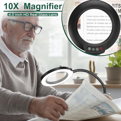 10X Magnifying Glass with Light and Stand, Flexible Gooseneck Magnifying Desk Lamp B9979