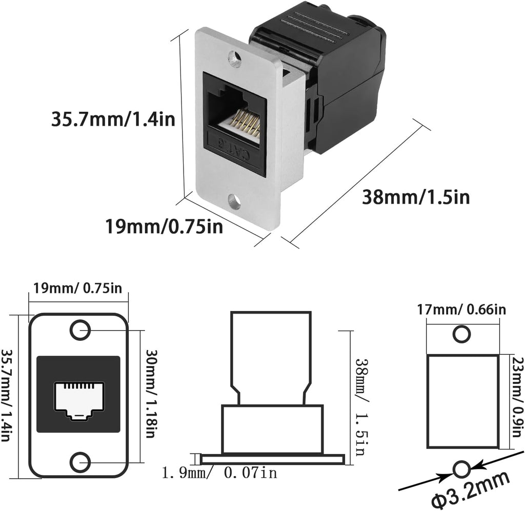 CAT6 RJ45 Female Panel Mount Ethernet Connector T3657