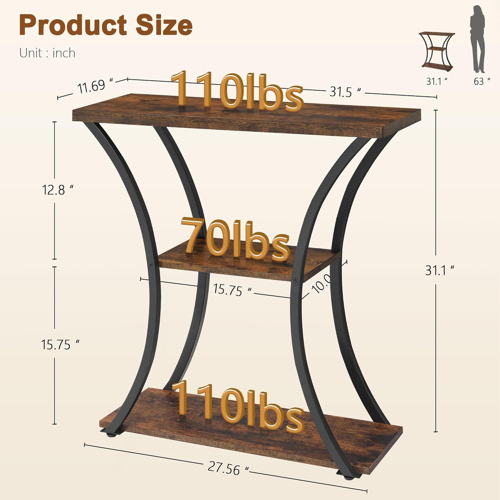 Rustic Brown+Black 3 Tier Console Table with Open Wood Shelves O949