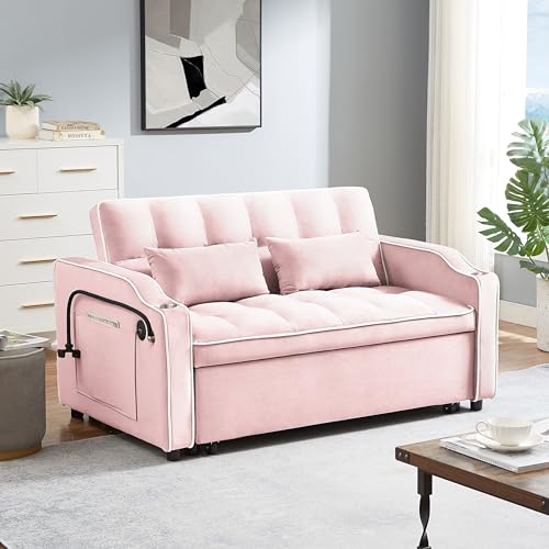 Pink Velvet Pull Out Sofa Bed C92503