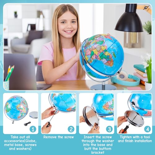 13 Inch Illuminated World Globe with Stand Rewritable Light up Globe (Blue) H7872