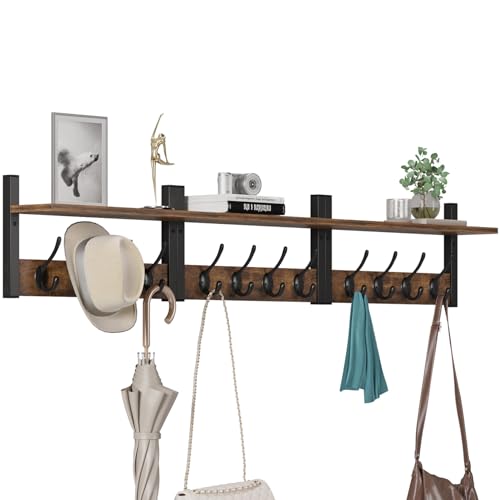 Rustic Brown Wood Coat Rack with 16 Hooks, Set of 4 Z5447