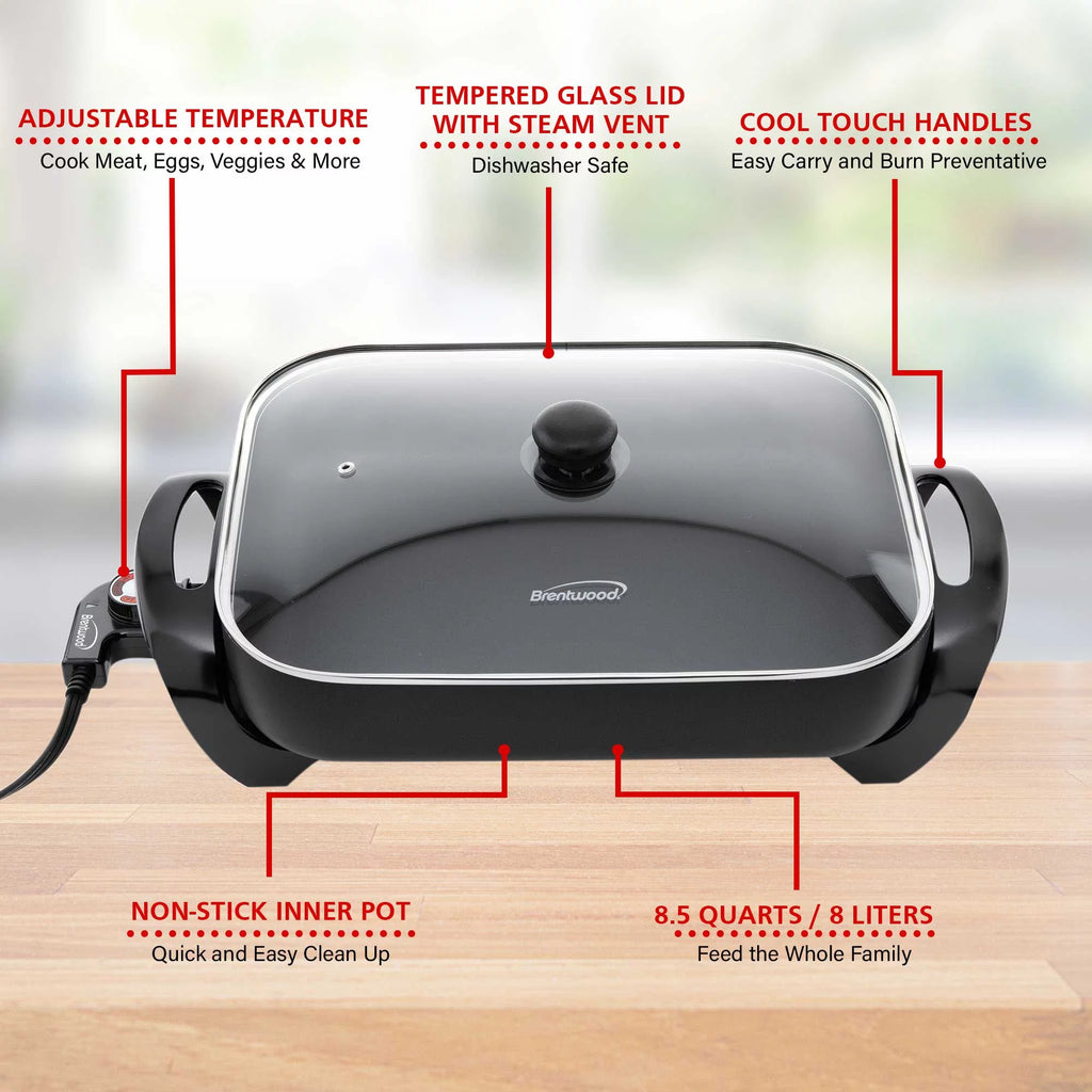 16" Non-Stick Electric Skillet with Glass Lid Black A275