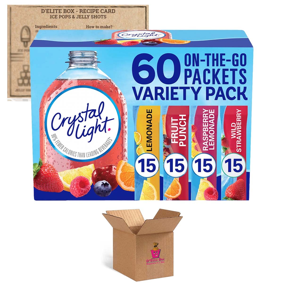 Sugar-Free Lemonade Fruit Punch Raspberry Lemonade Wild Strawberry Powdered Drink Singles Variety Pack, 60 Count R7912