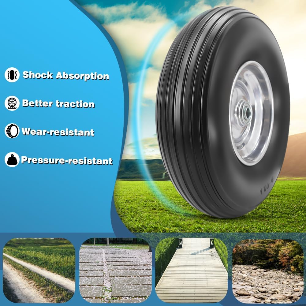 13×4.00-6” Flat-free Solid Tire and Wheel with 3/4 & 5/8 Bearing 1.75"-6" Centered Hub E366310