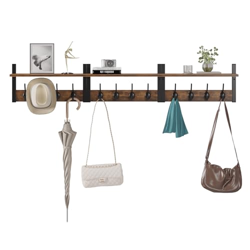 Rustic Brown Wood Coat Rack with 16 Hooks, Set of 4 Z5447