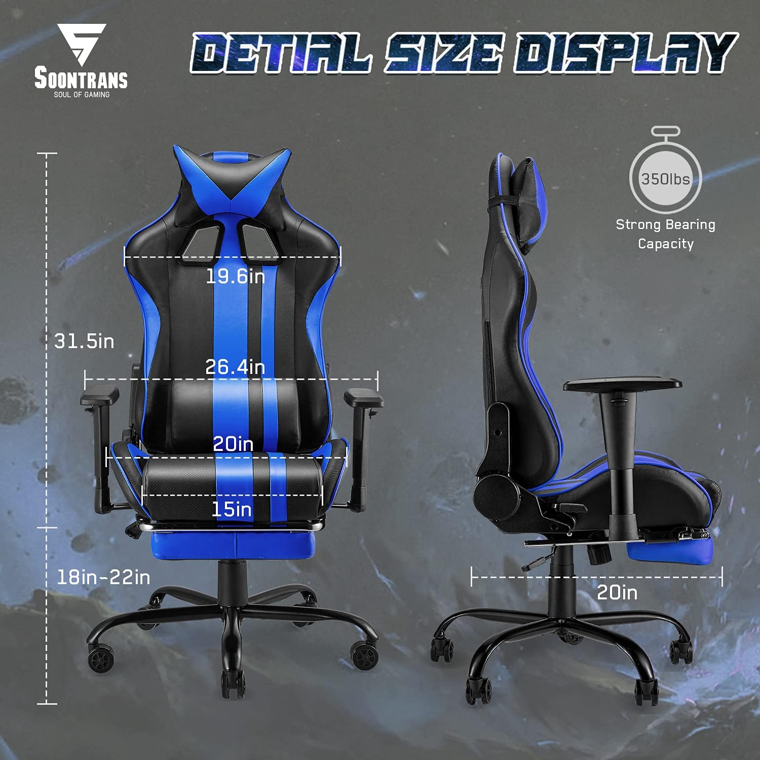 Gaming Chair with Footrest Ergonomic Desk Chair Royal Blue I9315