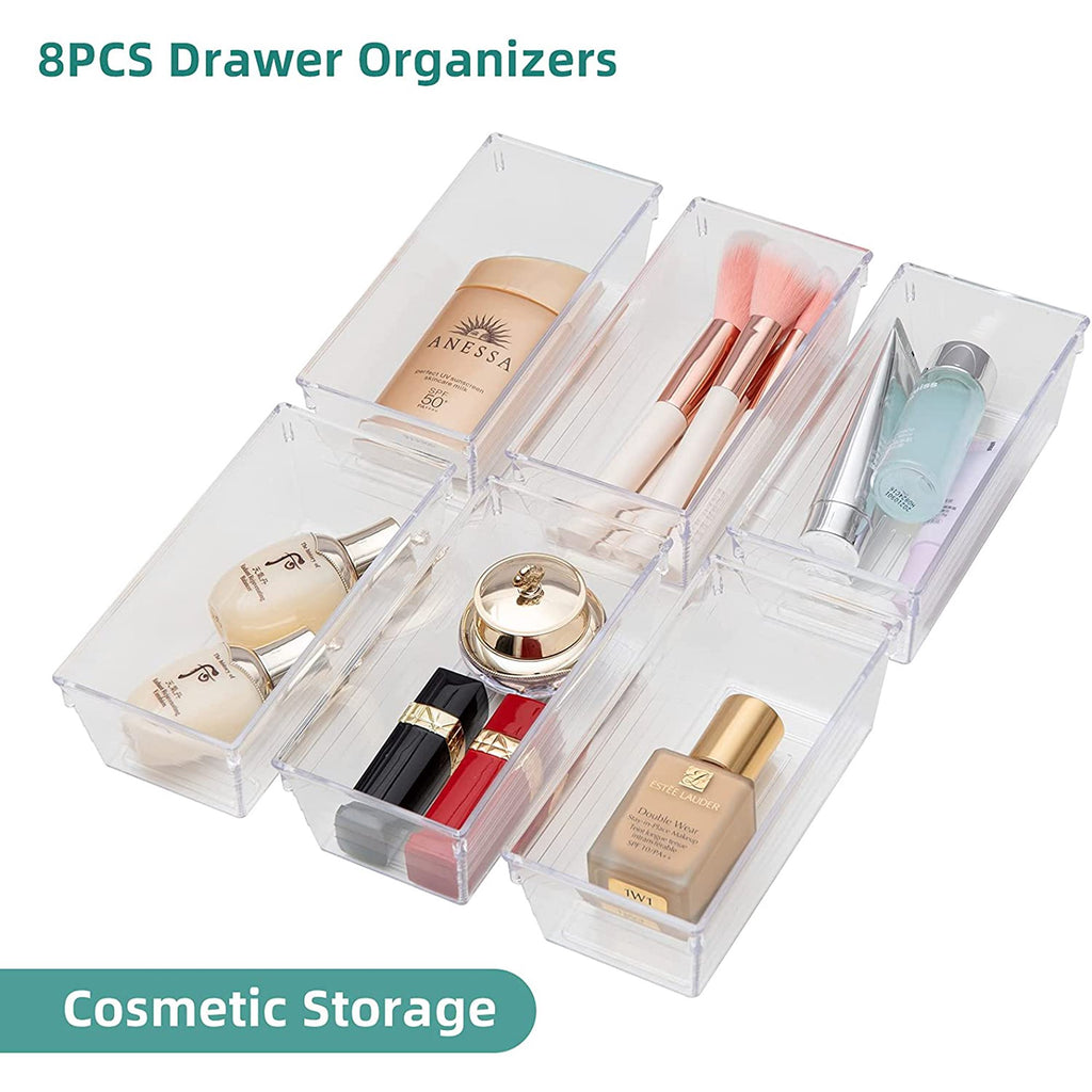 Set of 8 Clear Plastic Drawer Organizer Tray J65922