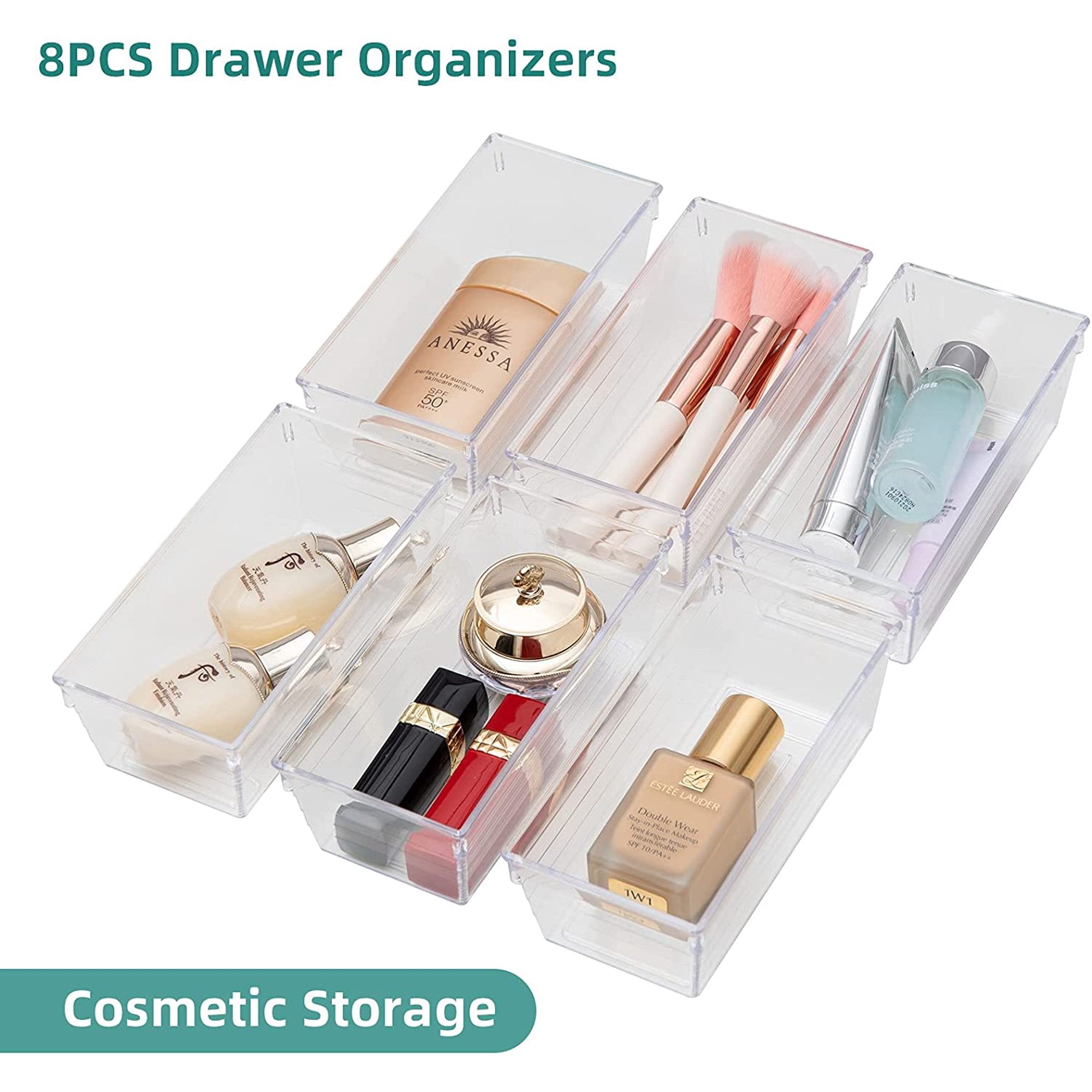 Set of 8 Clear Plastic Drawer Organizer Tray J65922