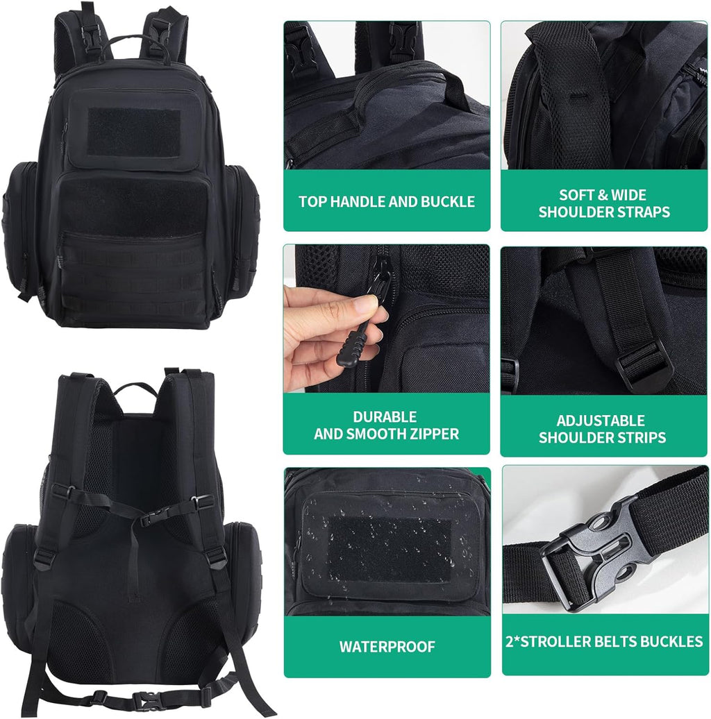 Black Expandable Military Diaper Bag Backpack with Changing Pad O4605