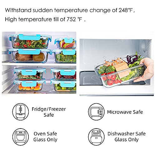 10 Pack Glass Food Storage Containers with Lids, Airtight, Leak Proof, Microwave & Freezer Safe (34oz & 12oz) J973