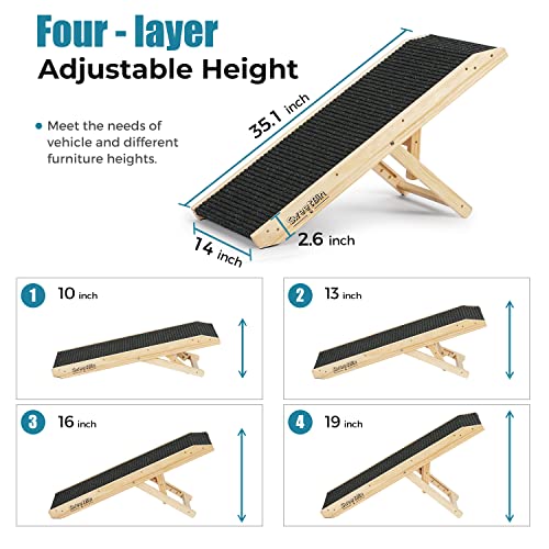 Wooden Folding Pet Ramp with Non Slip Carpet Surface, 4 Levels Height Adjustable Up to 110Lbs N77078