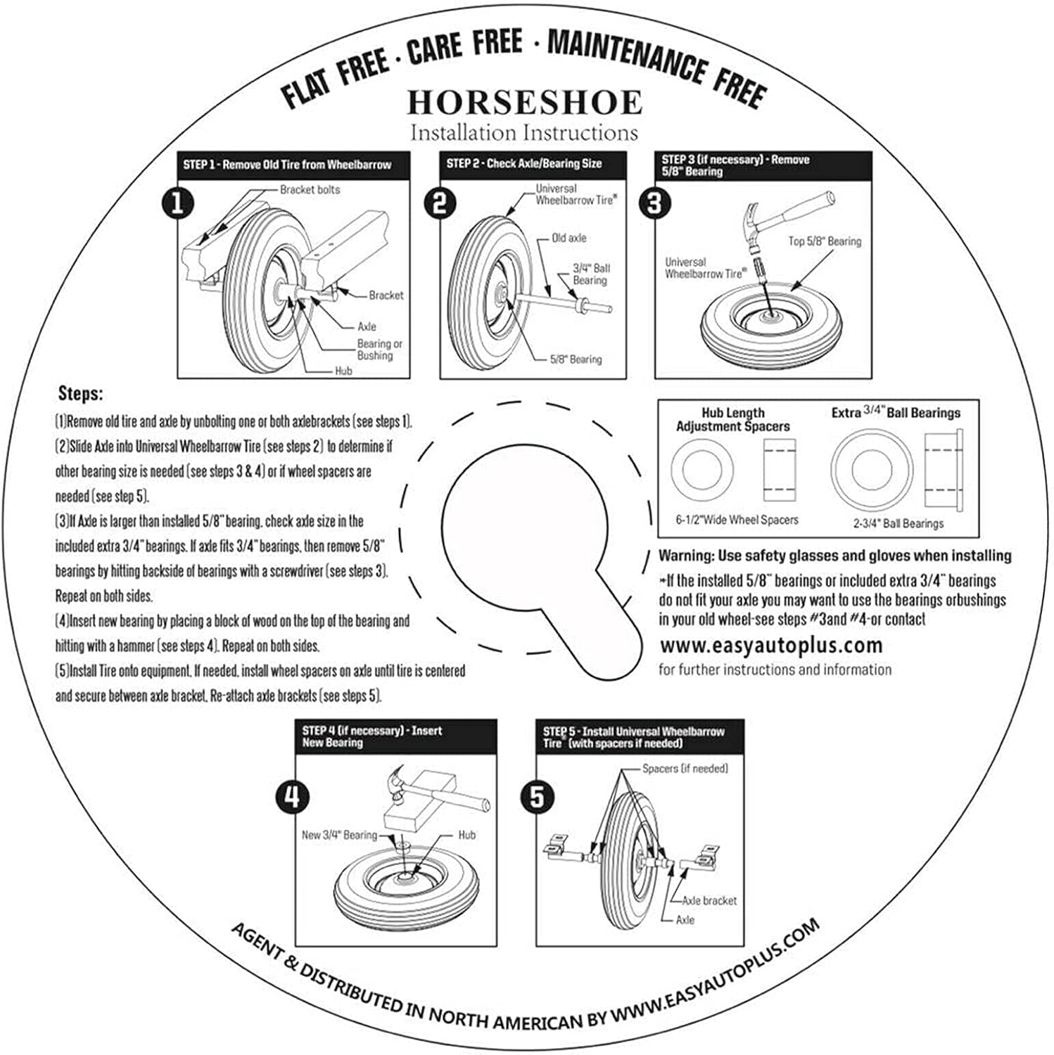 2Pk 4.80/4.00-8 Flat Free Solid Wheelbarrow Tire with Steel Rim A768807