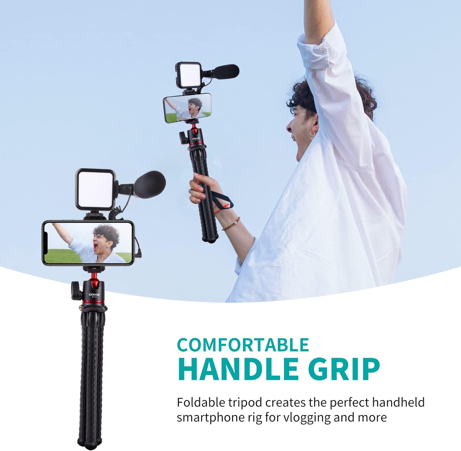 Smartphone Camera 2-in-1 Tripod Stand Microphone Light Kit D31261