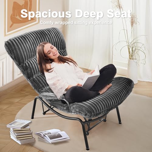Grey Corduroy Rocking Chair with Ottoman Y784318