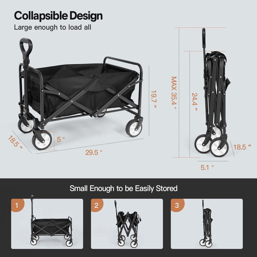 Collapsible Folding Wagon Cart with Universal Wheels & Adjustable Handle V9704