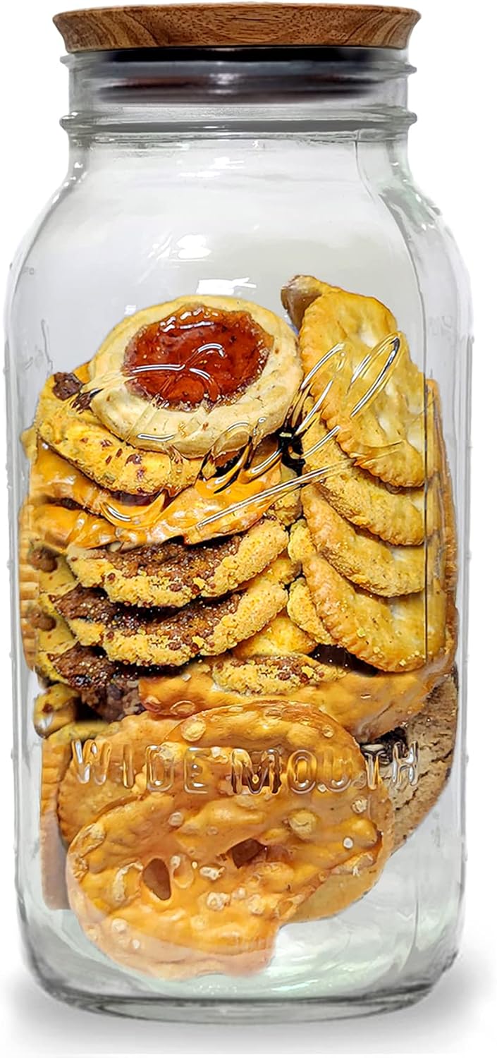 Wide Mouth 64 oz Half Gallon Mason Jar with Wooden Storage Lid P88630