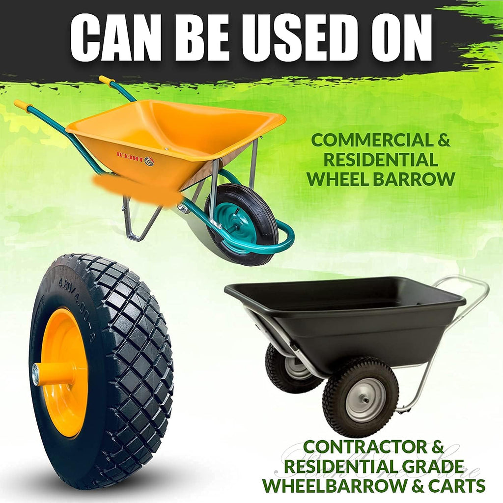 2Pk 4.80/4.00-8 Flat Free Solid Wheelbarrow Tire with Steel Rim A768807