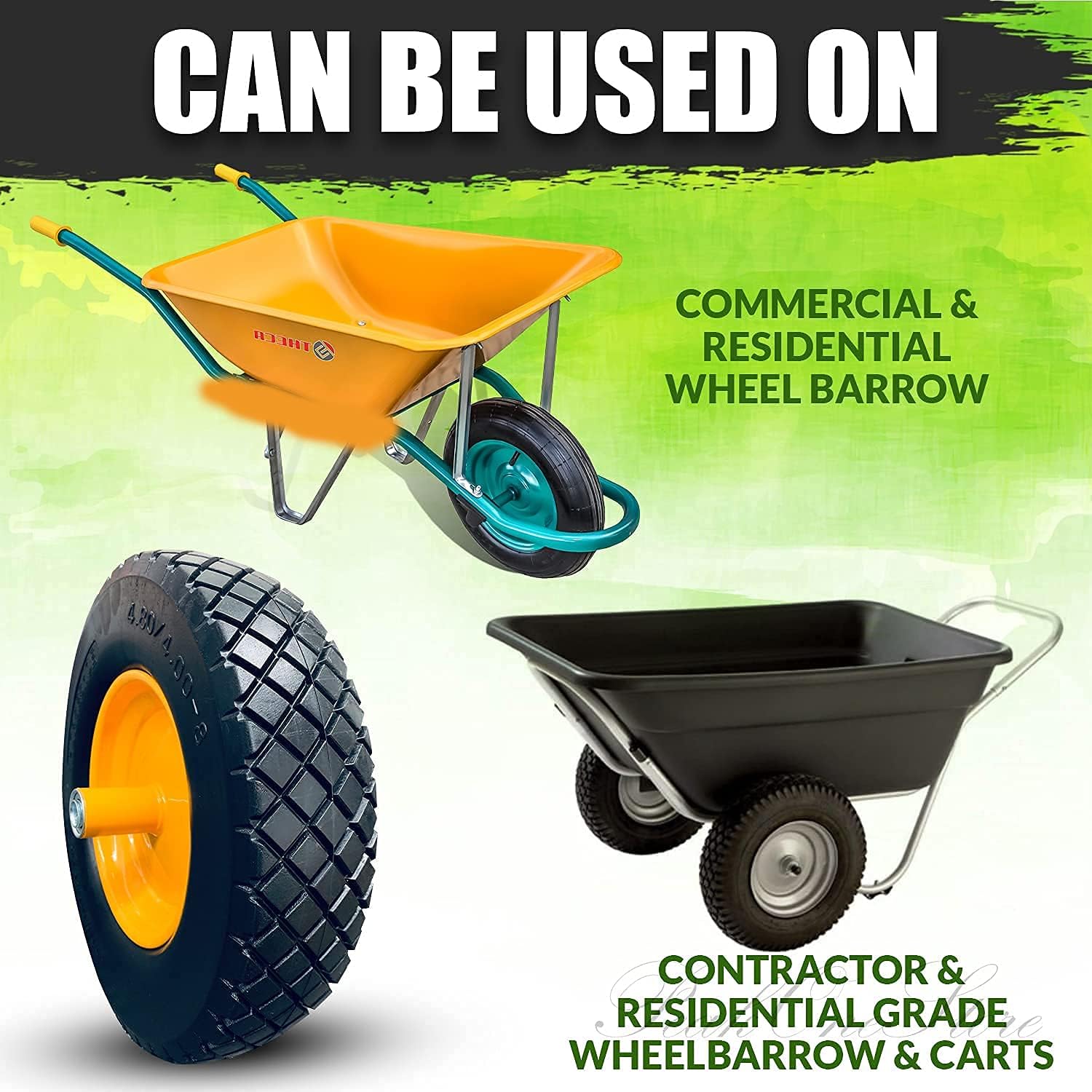 2Pk 4.80/4.00-8 Flat Free Solid Wheelbarrow Tire with Steel Rim A768807