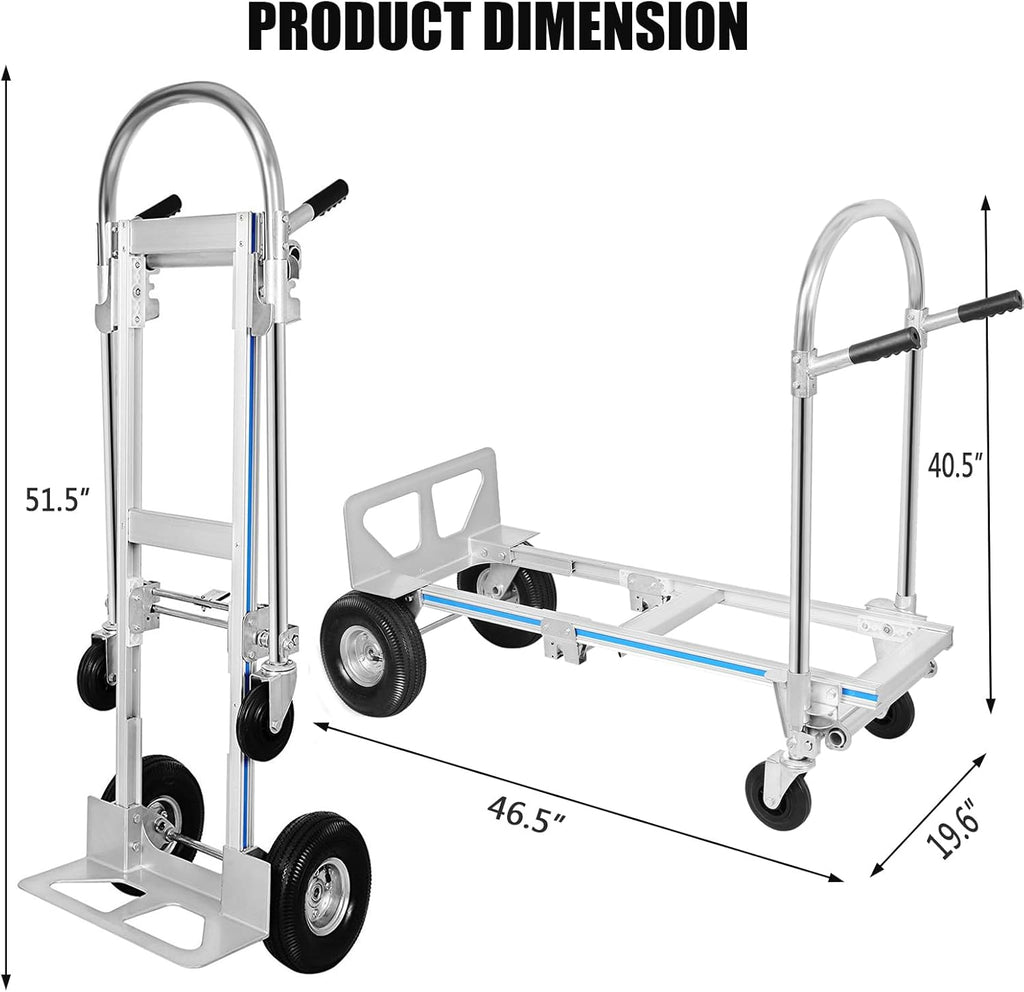 Heavy Duty Convertible Aluminum Hand Truck Dolly with Rubber Wheels C9285